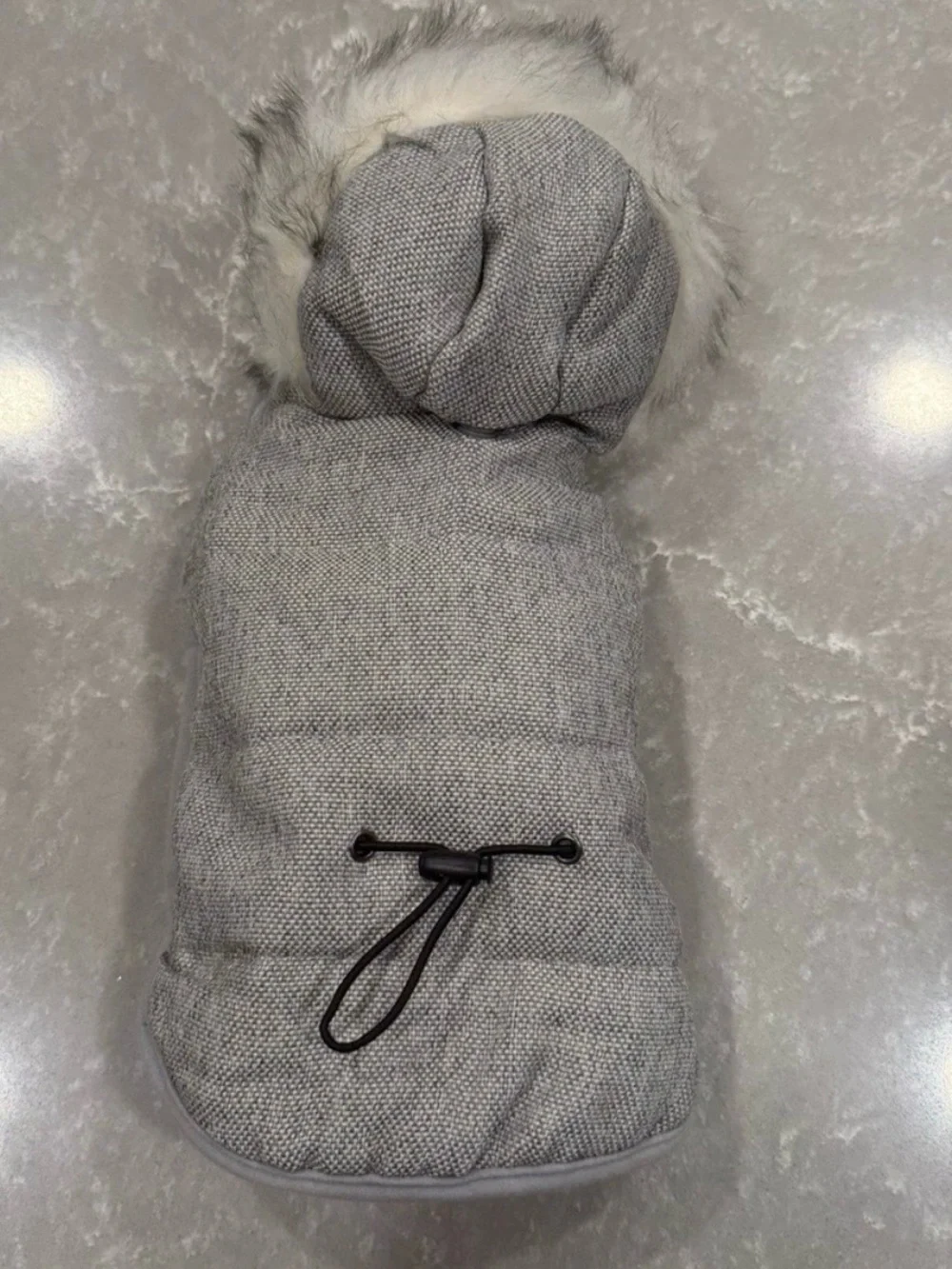 Gray Faux Fur Hooded Puffer Dog Coat Winter Jacket Adjustable Small Pet